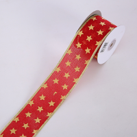 Red Hessian Ribbon with Gold Stars Christmas Ribbon